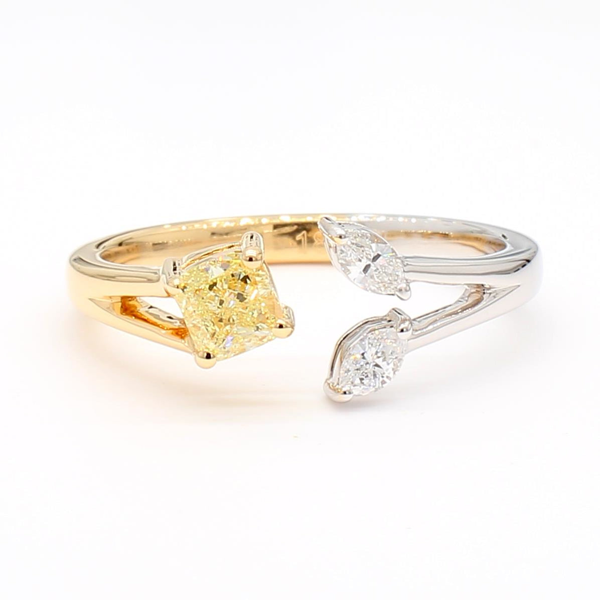 Natural Yellow Cushion and White Diamond 0.70 Carat TW Gold Cocktail Ring
