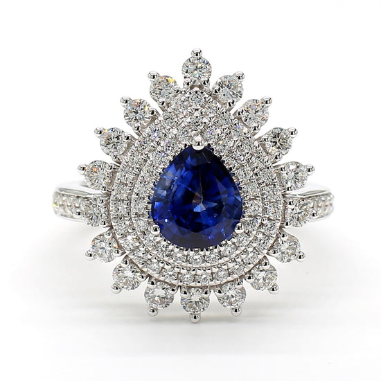 Natural Blue Pear Sapphire and White Diamond 2.62 Carat TW Gold Cocktail Ring