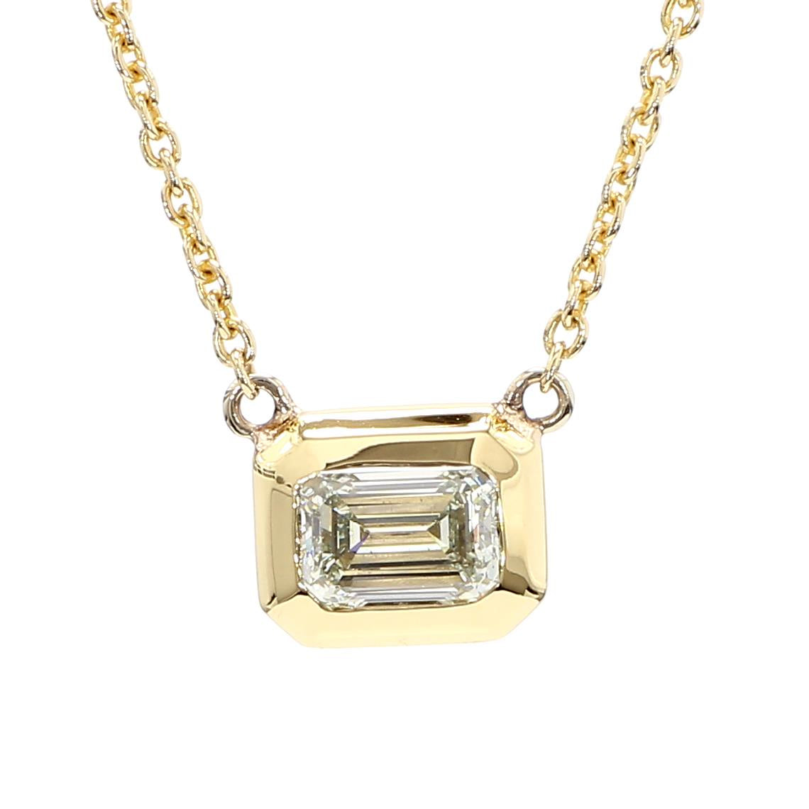 Natural White Emerald Diamond 1.01 Carat Tw Yellow Gold Drop Necklace