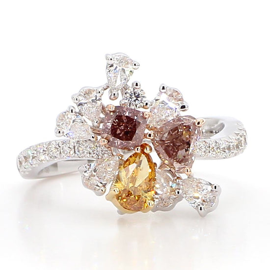 GIA Certified Natural Mix Fancy Color Diamond 2.12 Carat TW Gold Cocktail Ring