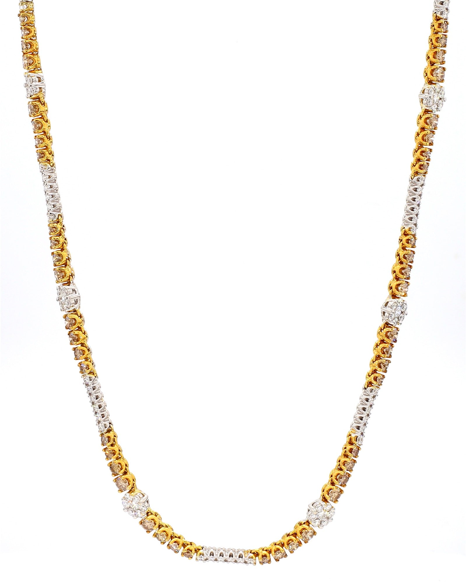 Natural Brown Round Diamond 8.18 Carat TW Gold Necklace