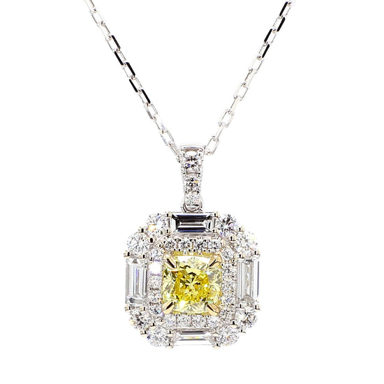 GIA Certified Intense Yellow Cushion Diamond 2.00 Carat TW Gold Drop Pendant