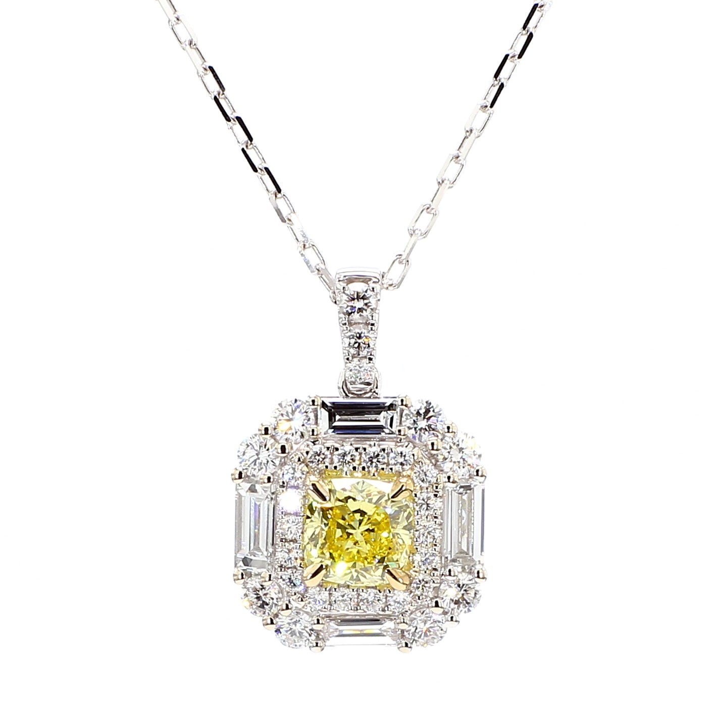 GIA Certified Intense Yellow Cushion Diamond 2.00 Carat TW Gold Drop Pendant