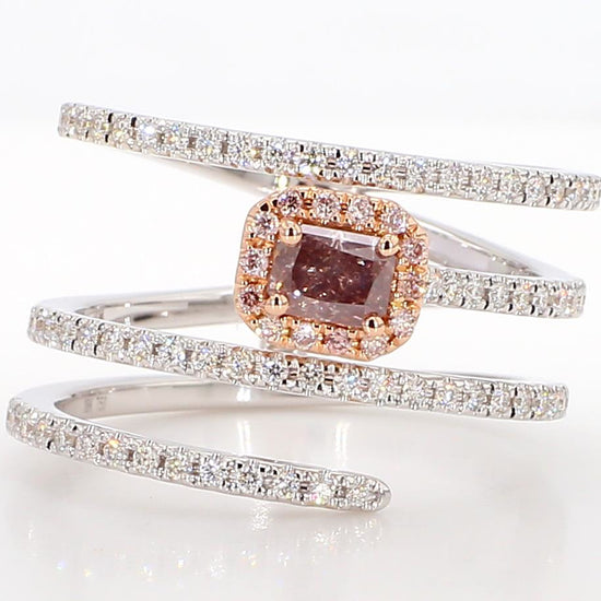 GIA Certified Natural Pink Radiant Diamond .70 Carat TW Gold Cocktail Ring