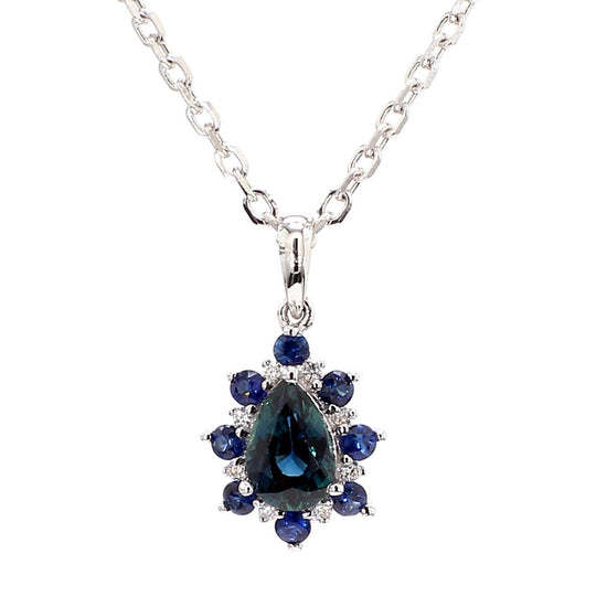 Natural Blue Pear Sapphire and White Diamond 0.61 Carat TW Gold Drop Pendant