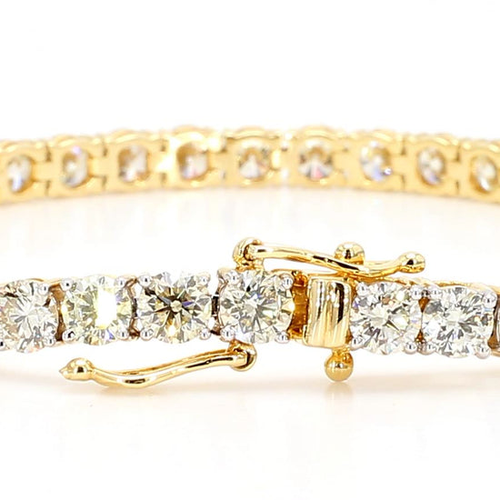 Natural White Round Diamond 10.62 Carat TW Yellow Gold Tennis Bracelet