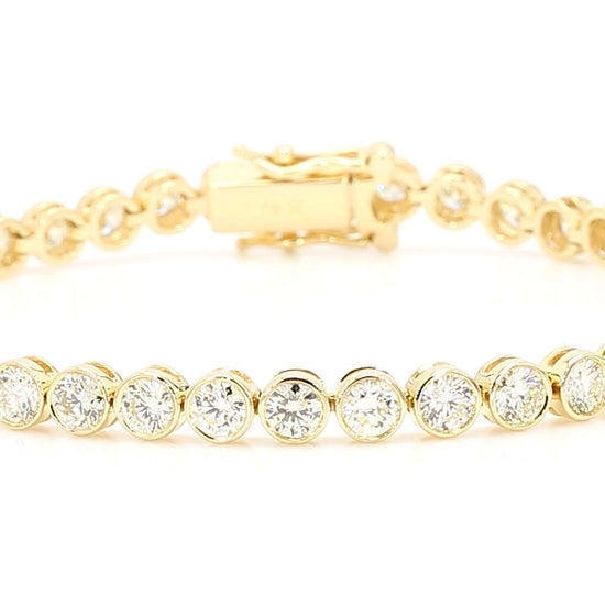 Natural White Round Diamond 5.39 Carat TW Yellow Gold Link Bracelet
