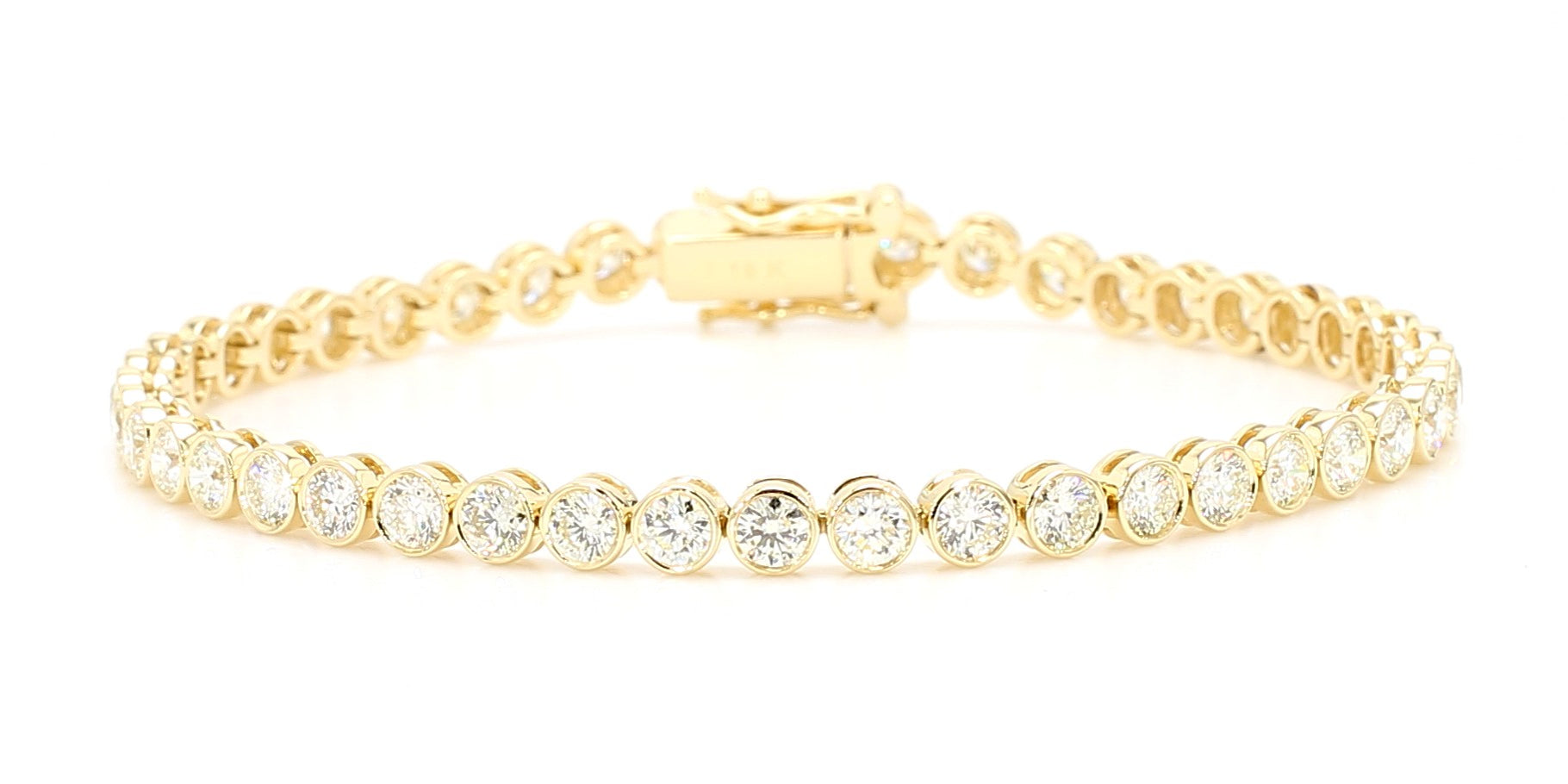 Natural White Round Diamond 5.39 Carat TW Yellow Gold Link Bracelet