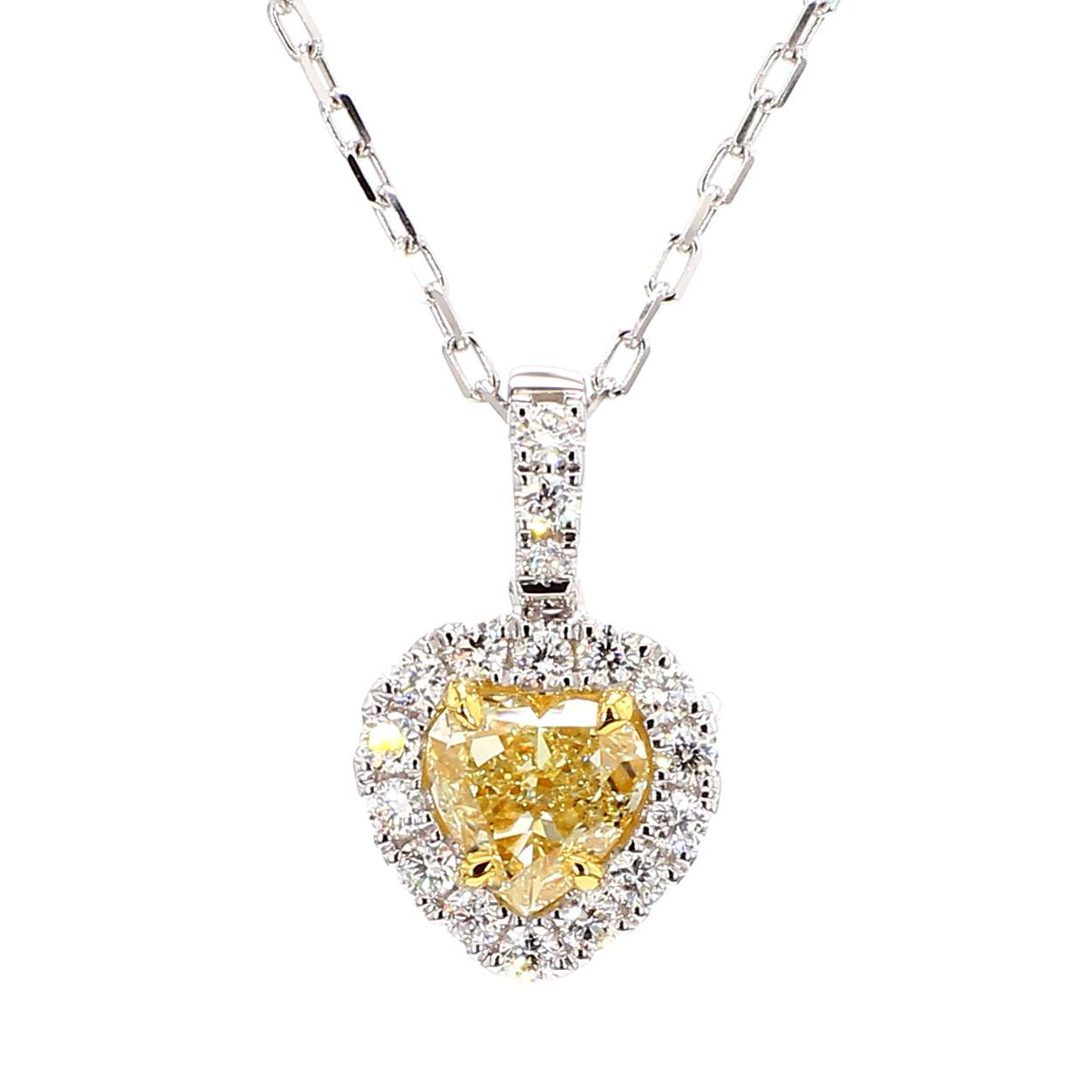 GIA Certified Natural Yellow Heart Diamond 1.29 Carat TW Gold Drop Pendant