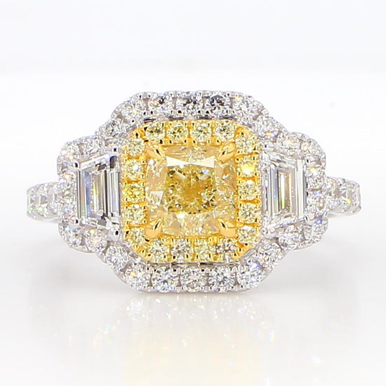 GIA Certified Natural Yellow Cushion Diamond 2.24 Carat TW Gold Cocktail Ring