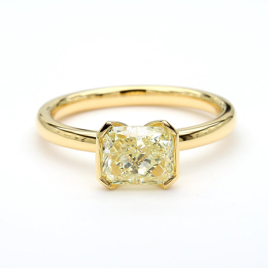 GIA Certified Natural Yellow Radiant Diamond 1.55 Carat TW Gold Cocktail Ring