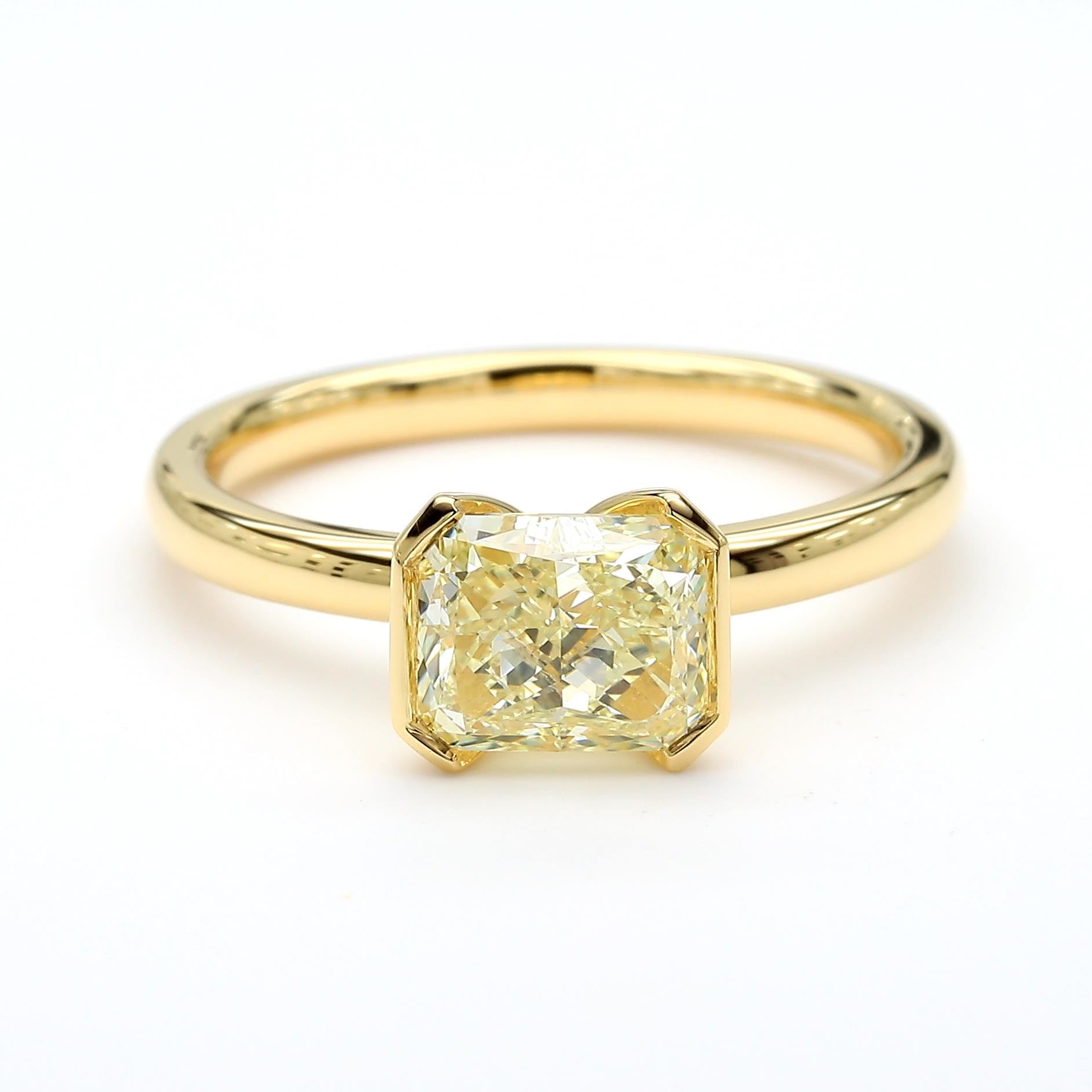 GIA Certified Natural Yellow Radiant Diamond 1.55 Carat TW Gold Cocktail Ring