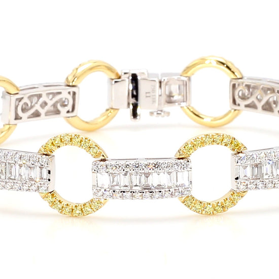 Natural White Baguette and Yellow Diamond 4.76 Carat TW Gold Link Bracelet