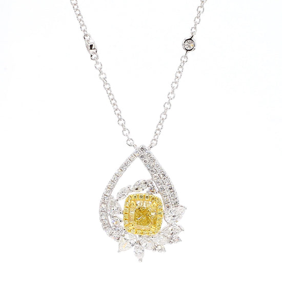 GIA Certified Natural Light Yellow Cushion Diamond 2.84 Carat TW Gold Necklace