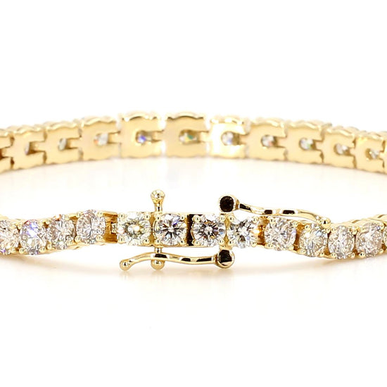 Natural White Round Diamond 10.95 Carat TW Yellow Gold Tennis Bracelet