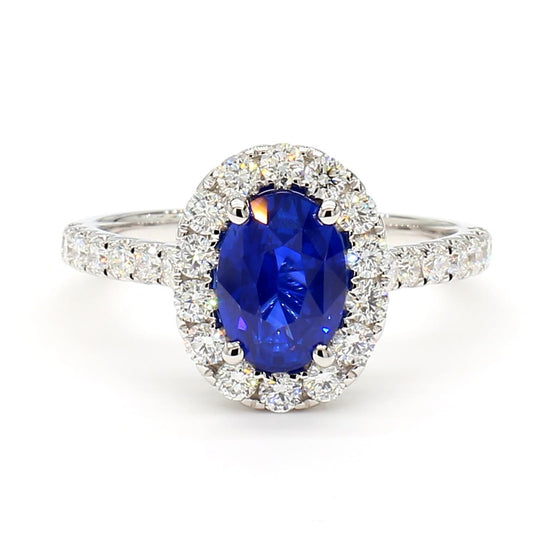 Natural Blue Oval Sapphire and White Diamond 2.45 Carat TW Gold Cocktail Ring