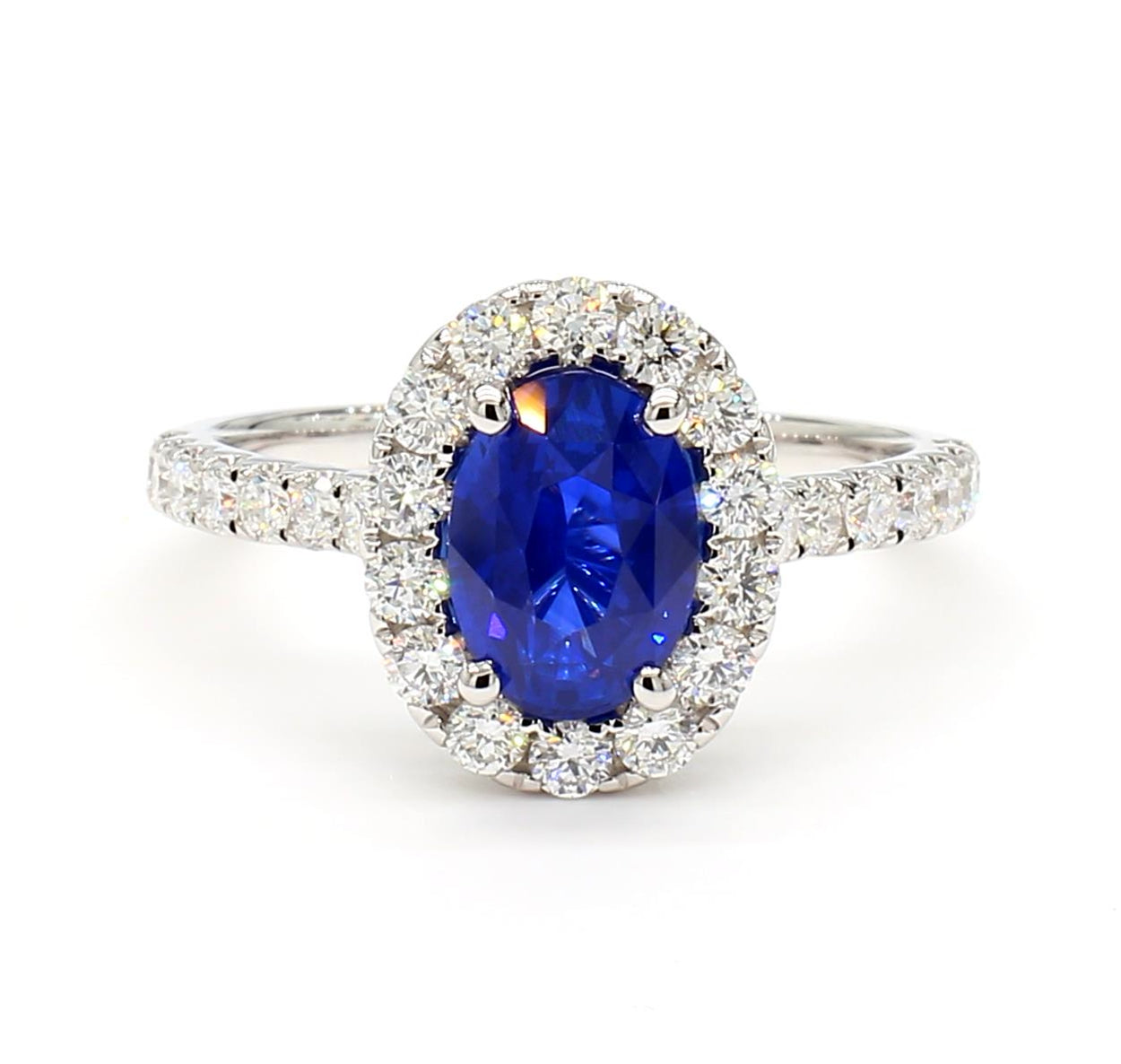 Natural Blue Oval Sapphire and White Diamond 2.45 Carat TW Gold Cocktail Ring