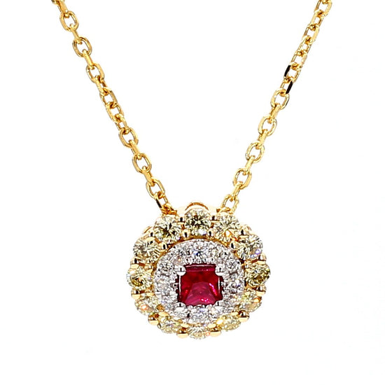 Natural Red Princess Ruby and Diamond 0.72 Carat TW Gold Drop Pendant