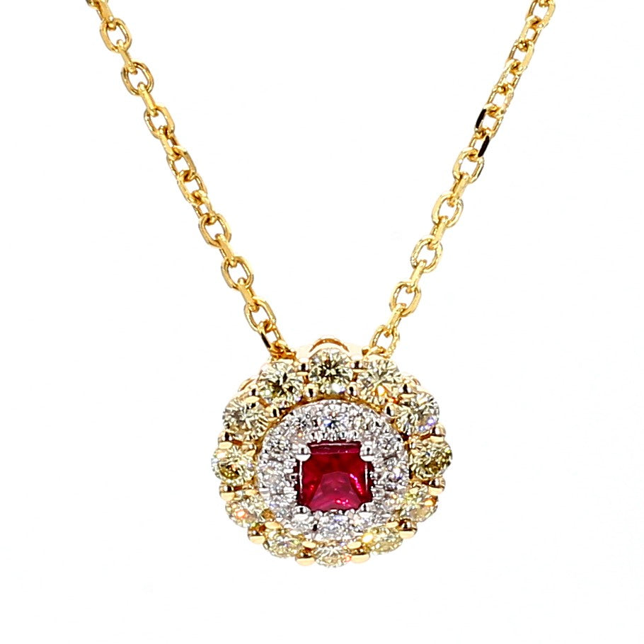 Natural Red Princess Ruby and Diamond 0.72 Carat TW Gold Drop Pendant
