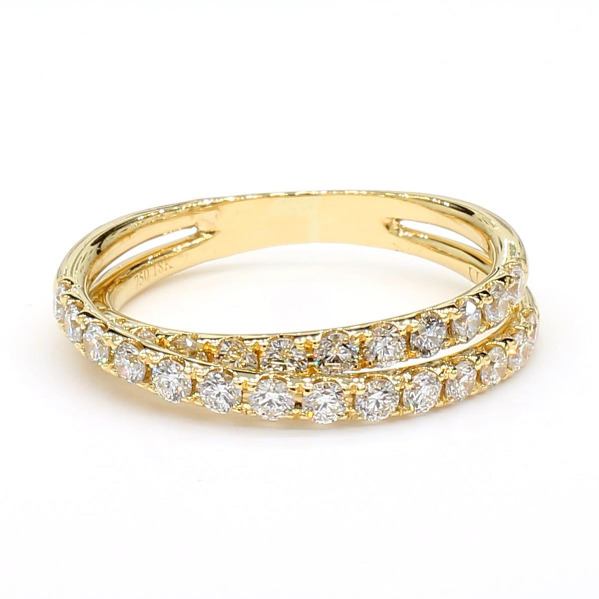 Natural White Round Diamond 0.69 Carat TW Yellow Gold Cocktail Band