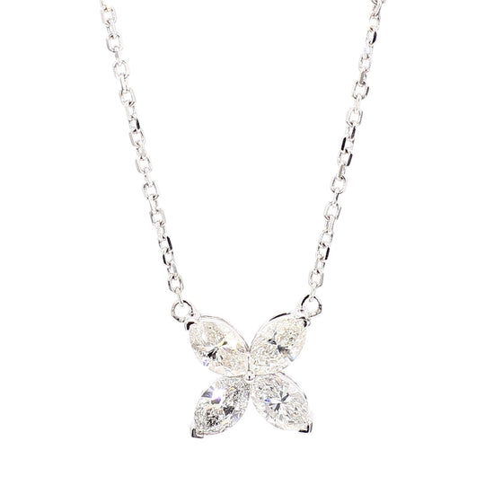 Natural White Marquise Diamond 1.41 Carat TW Gold Drop Pendant