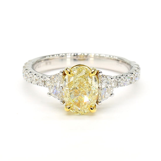 GIA Certified Natural Yellow Oval Diamond 2.42 Carat TW Gold Cocktail Ring
