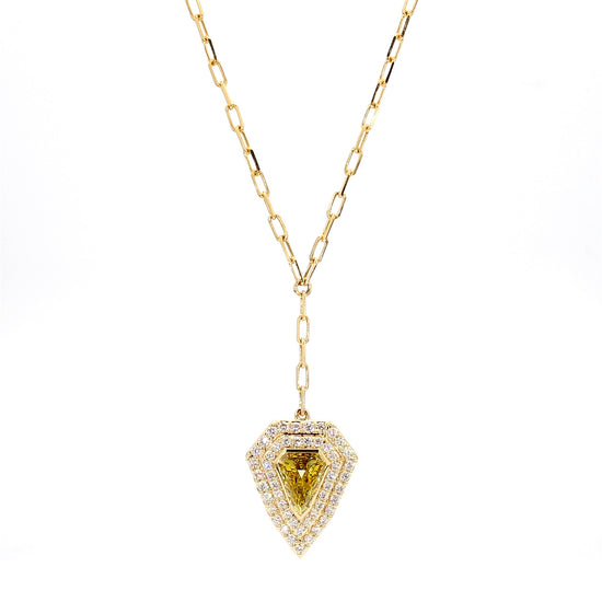 GIA Certified Fancy Deep Yellow Trillion Diamond 1.19 Carat TW Gold Necklace