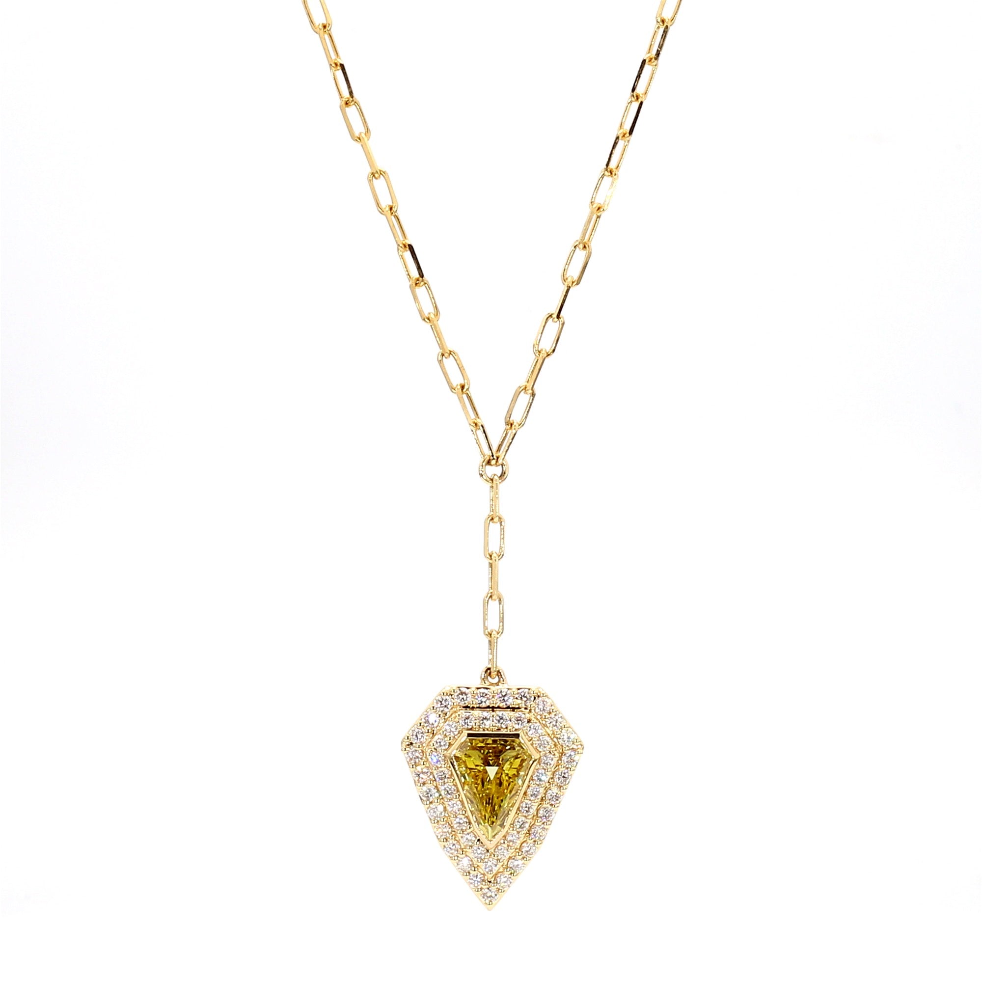 GIA Certified Fancy Deep Yellow Trillion Diamond 1.19 Carat TW Gold Necklace