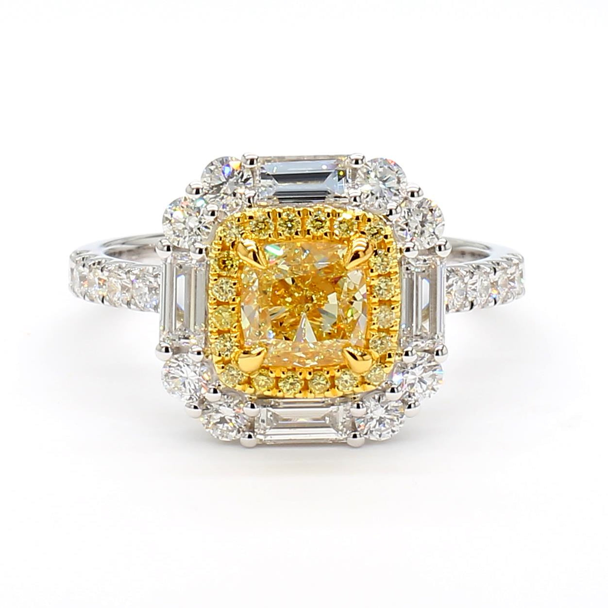 GIA Certified Natural Yellow Cushion Diamond 2.14 Carat TW Gold Cocktail Ring