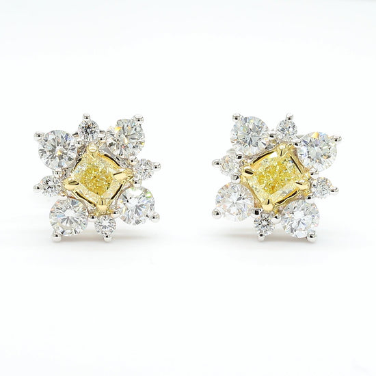 Natural Yellow Cushion Diamond 1.16 Carat TW Gold Stud Earrings