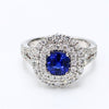 Natural Blue Cushion Sapphire and White Diamond 2.40 Carat TW Gold Cocktail Ring