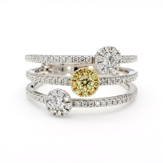 Natural Yellow Round Diamond 0.67 Carat TW Gold Cocktail Ring