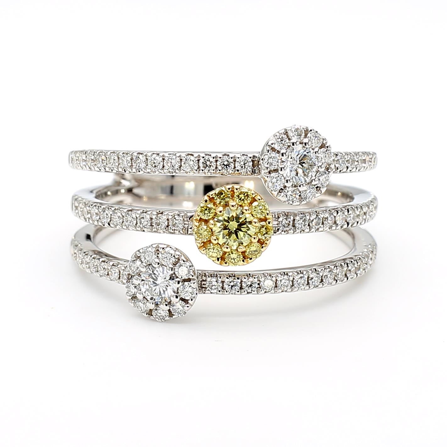 Natural Yellow Round Diamond 0.67 Carat TW Gold Cocktail Ring