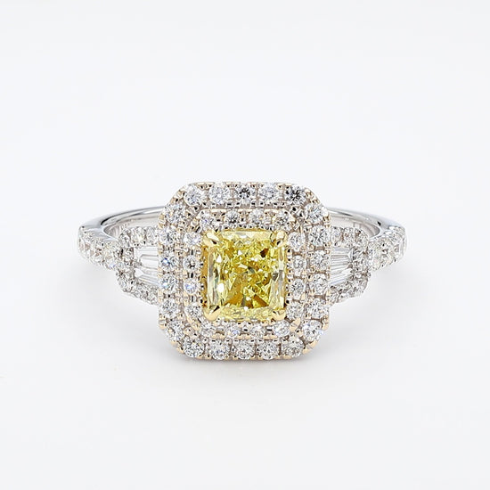 GIA Certified Fancy Yellow Radiant Diamond 1.21 Carat TW Gold Cocktail Ring
