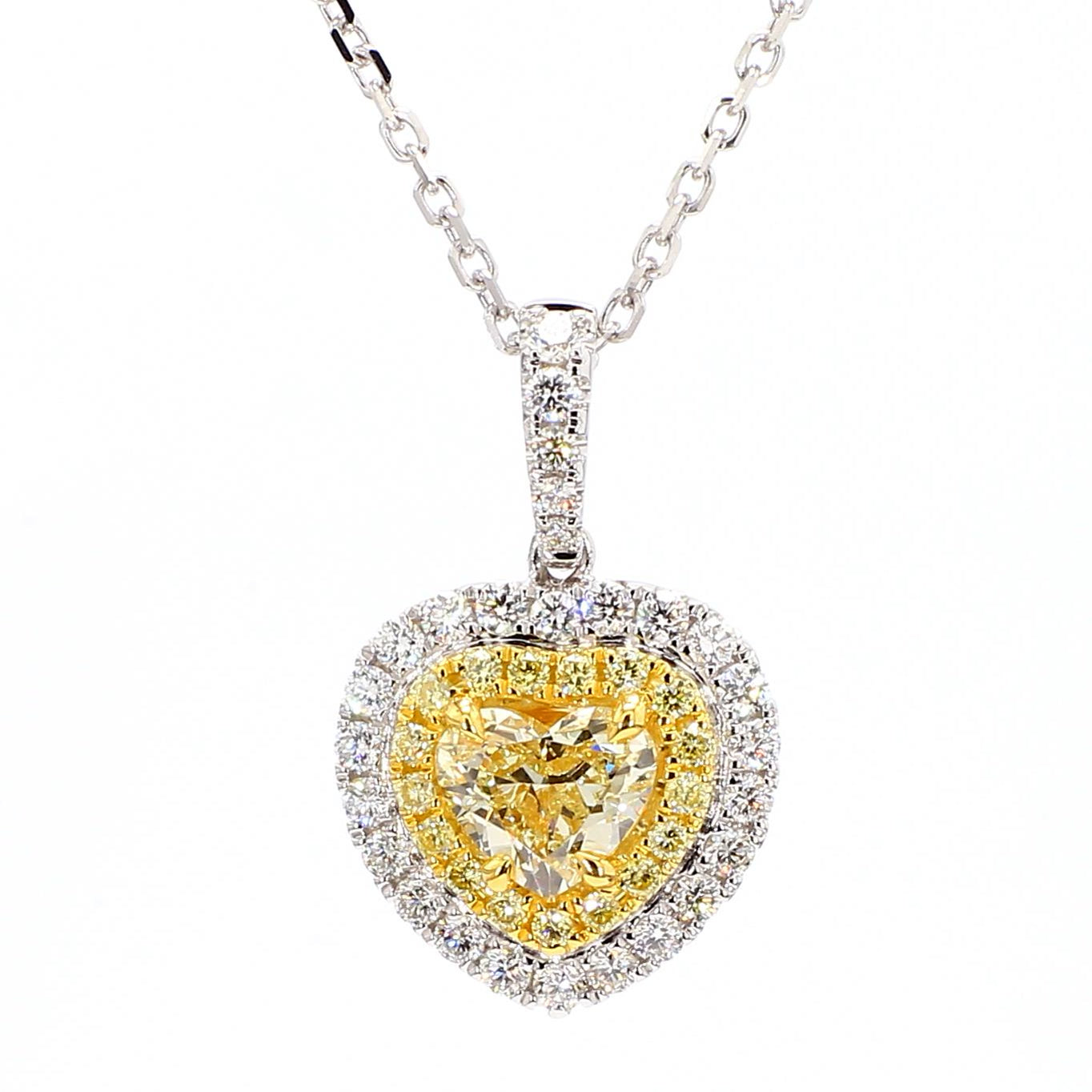 GIA Certified Natural Yellow Heart Diamond 1.57 Carat TW Gold Drop Pendant