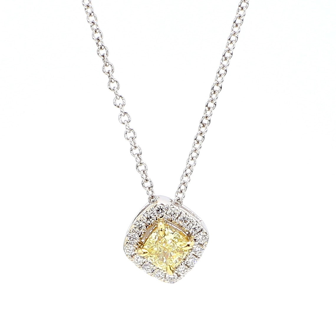 Natural Yellow Cushion and White Diamond .34 Carat TW Gold Drop Pendant