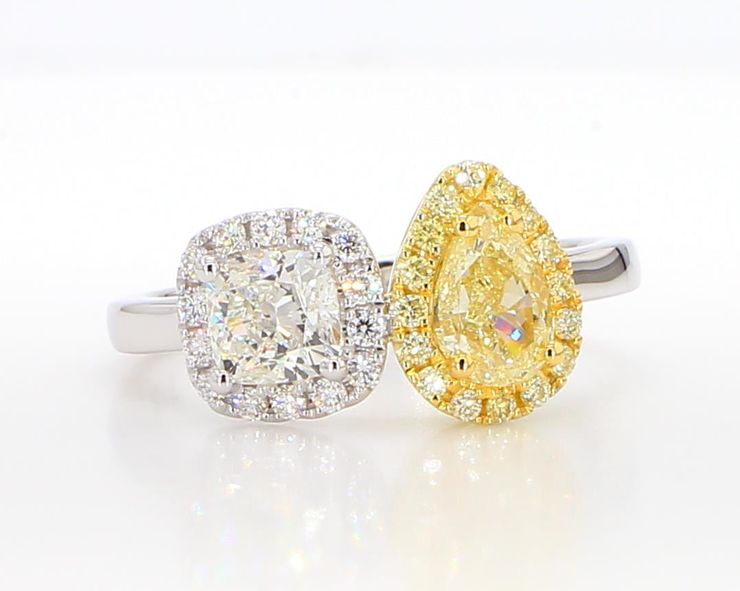 GIA Certified Natural Yellow Pear Diamond 1.78 Carat TW Cocktail Ring