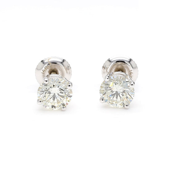 Natural White Round Diamond 1.60 Carat TW White Gold Stud Earrings