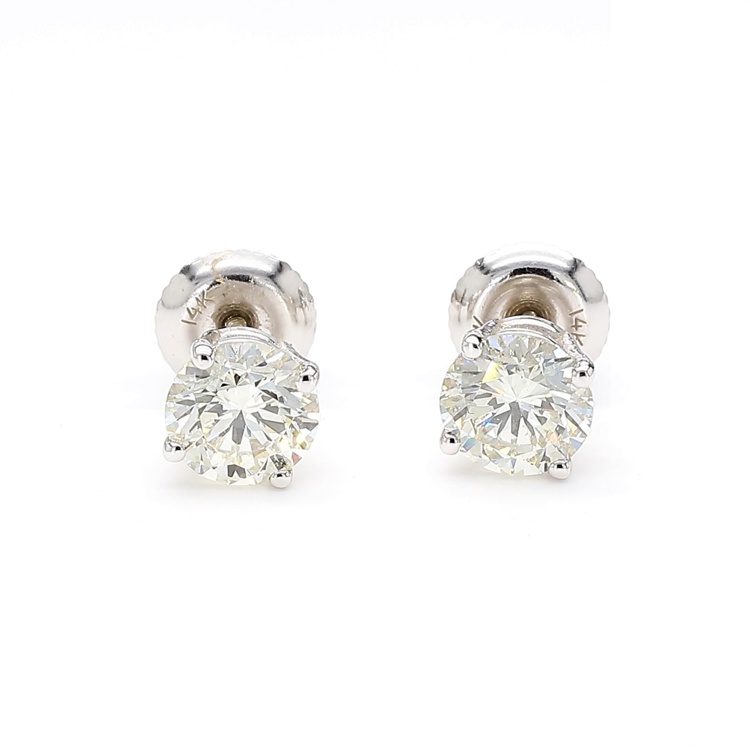 Natural White Round Diamond 1.60 Carat TW White Gold Stud Earrings