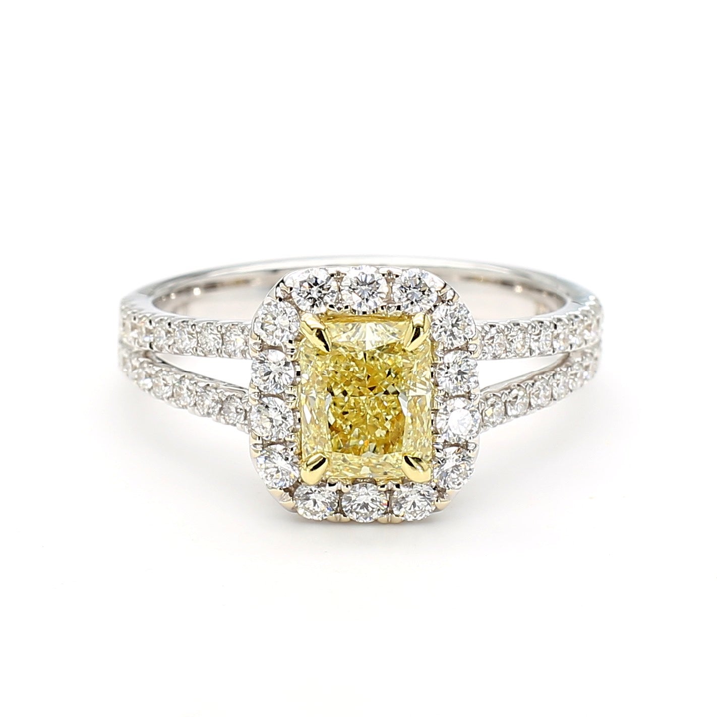GIA Certified Natural Yellow Radiant Diamond 1.66 Carat TW Gold Cocktail Ring