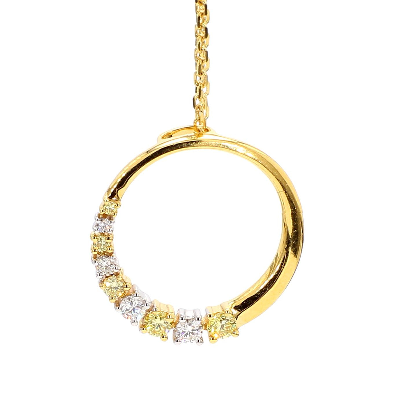 Natural Yellow Round and White Diamond .34 Carat TW Gold Drop Pendant