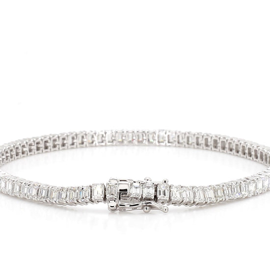 Natural White Emerald Diamond 6.59 Carat TW White Gold Tennis Bracelet