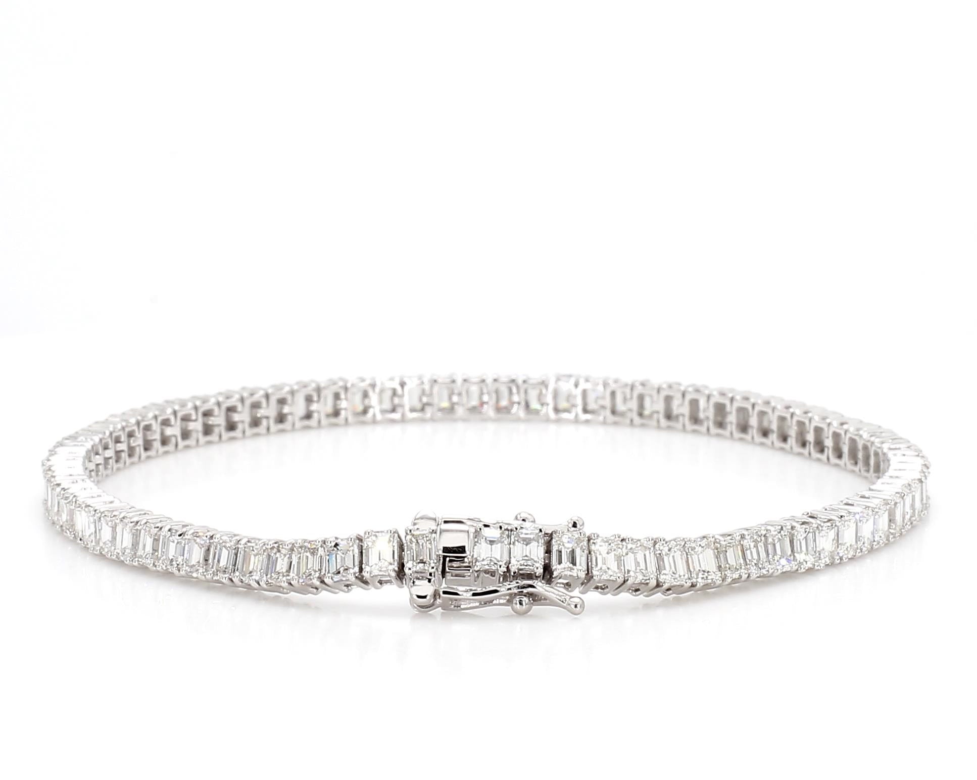 Natural White Emerald Diamond 6.59 Carat TW White Gold Tennis Bracelet