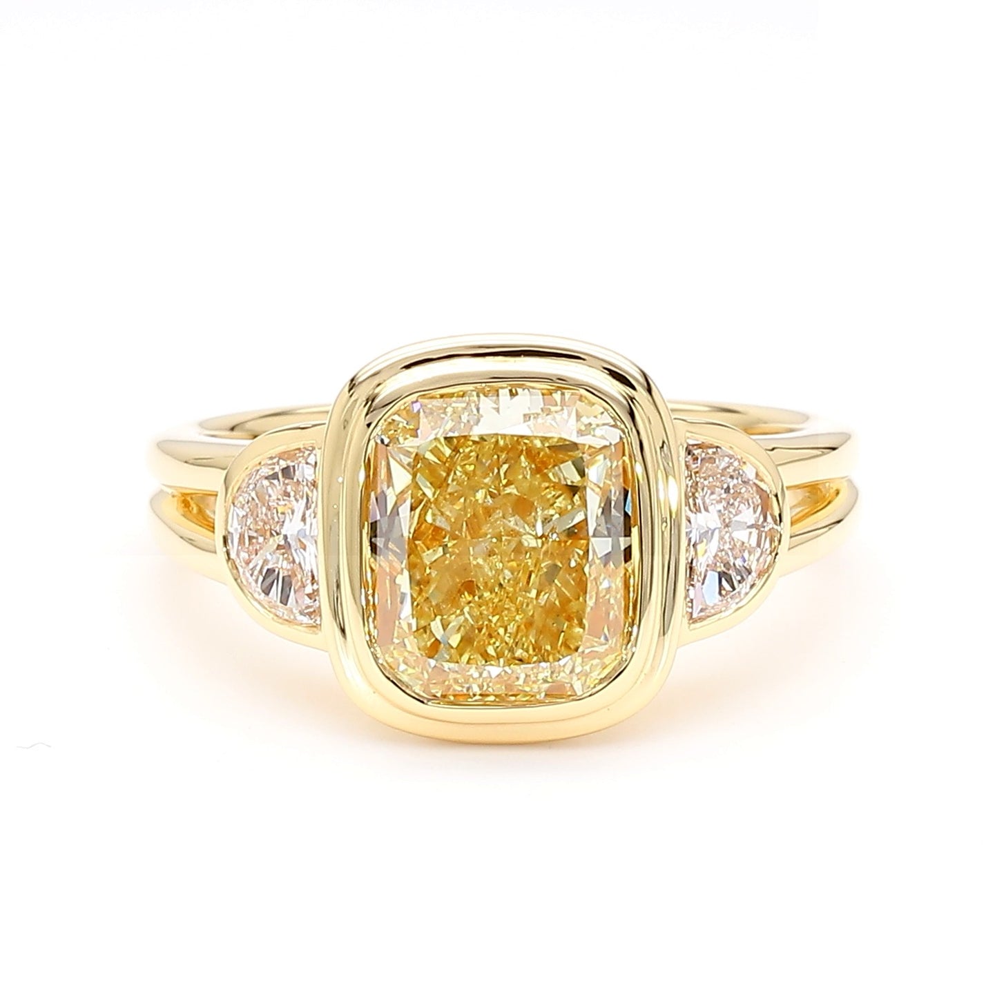 GIA Certified Natural Light Yellow Cushion Diamond 3.43 Carat TW Gold Ring