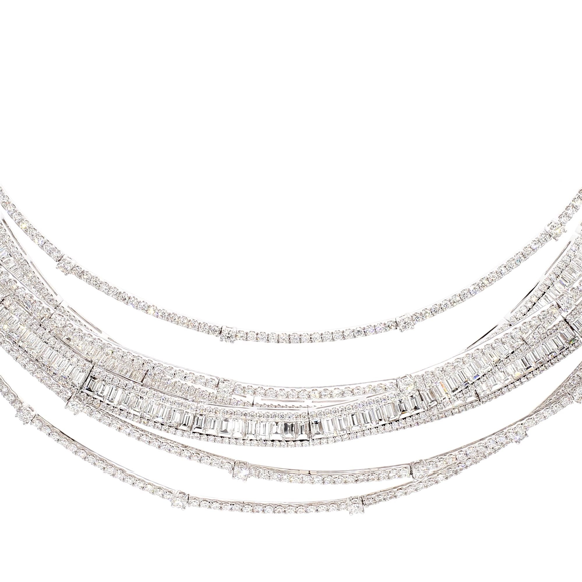 Natural White Baguette Diamond 36.32 Carat TW White Gold Drop Necklace