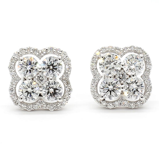Natural White Round Diamond 1.65 Carat TW White Gold Stud Earrings