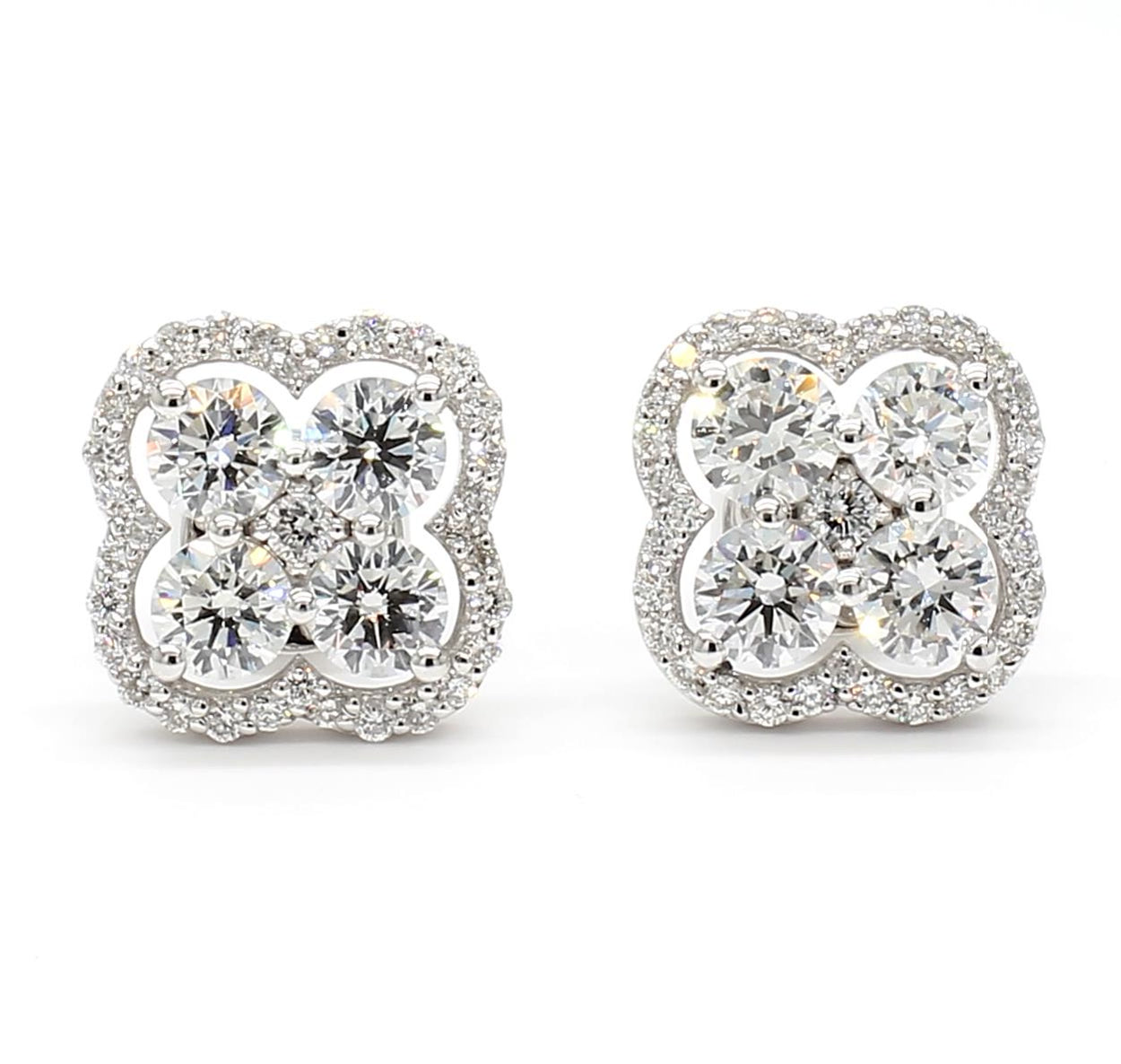 Natural White Round Diamond 1.65 Carat TW White Gold Stud Earrings