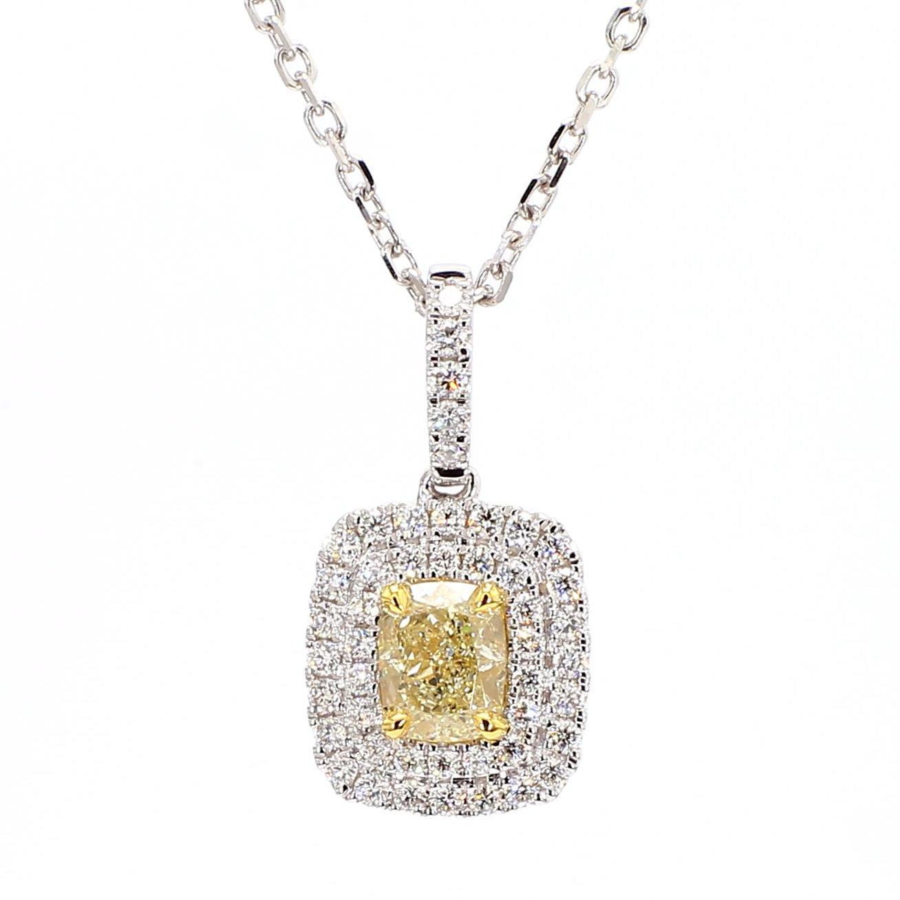 GIA Certified Natural Yellow Cushion Diamond 1.08 Carat TW Gold Drop Pendant