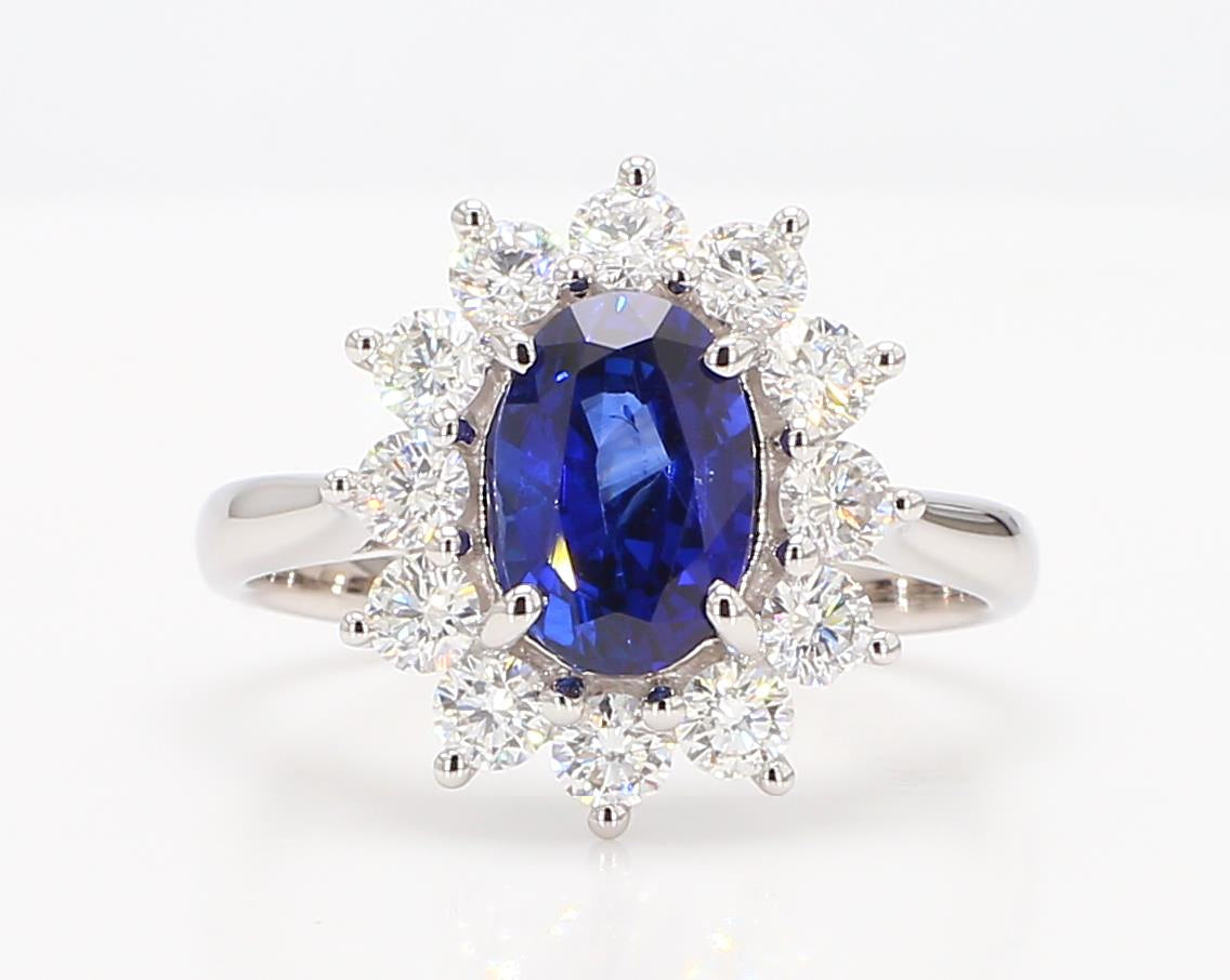 Natural Blue Oval Sapphire and White Diamond 2.88 Carat TW Gold Cocktail Ring