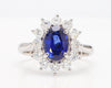 Natural Blue Oval Sapphire and White Diamond 2.88 Carat TW Gold Cocktail Ring